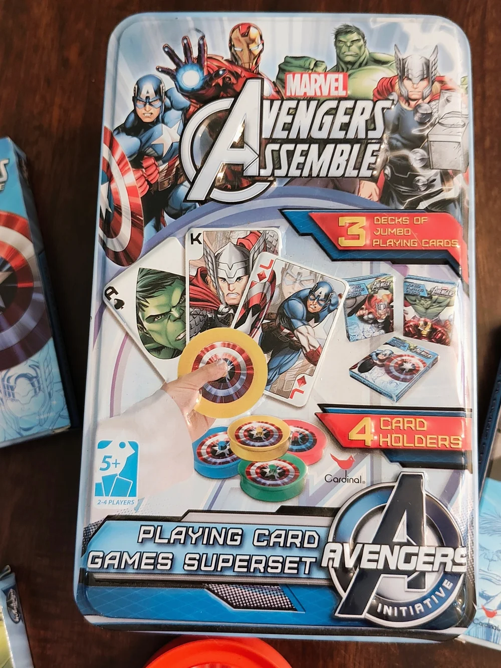 Avengers Assemble Kids Playing Card Game Set with Colorful Spinning Tops